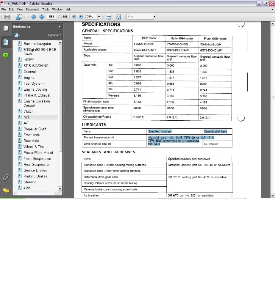 F5M33 transmission gear oil? | Mitsubishi 3000GT & Dodge Stealth Forum
