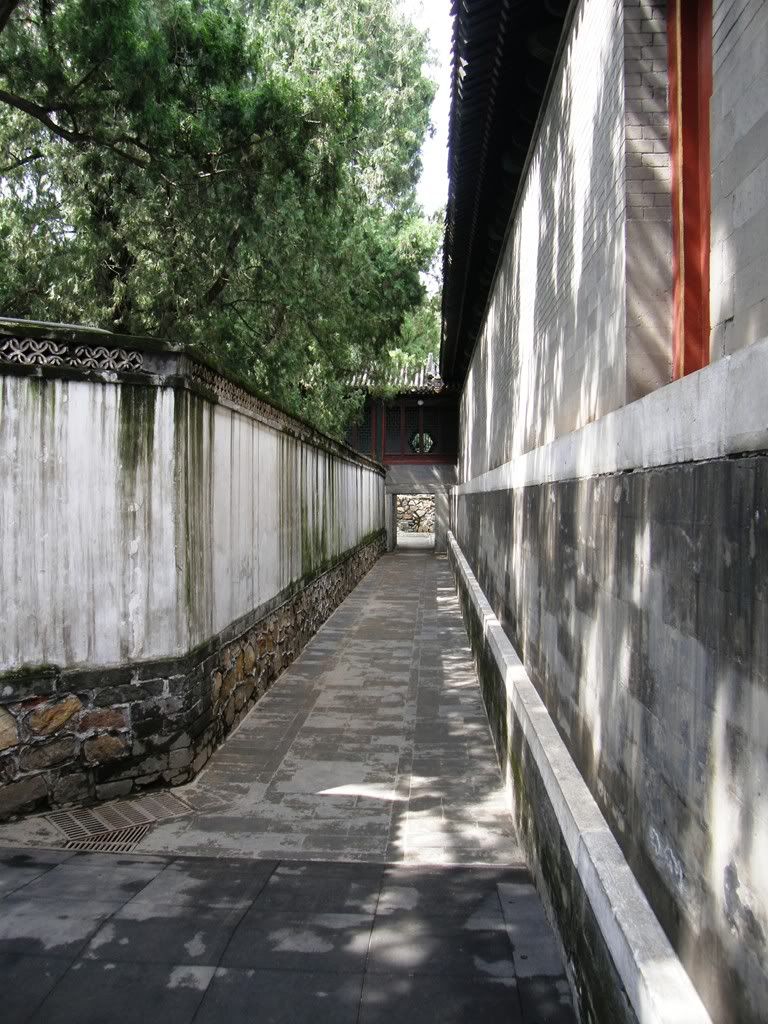 过道。我一直不大清楚为什么中国古代建筑群中，总是把连接不同院落的走道，修造的墙高巷窄，安全考虑还是隐私需要？