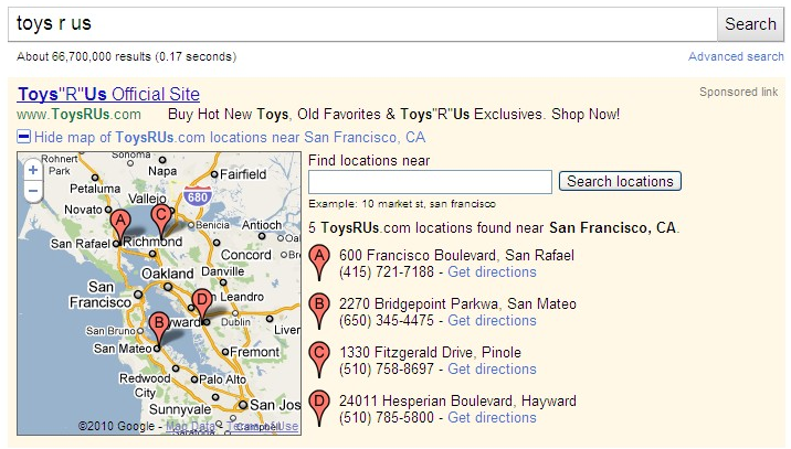 Google Local Search with extensions