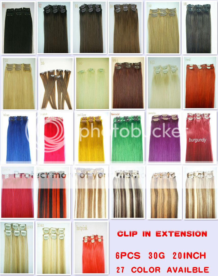 24 More color 20 6pcs HUMAN HAIR CLIP IN EXTENSION 30g  