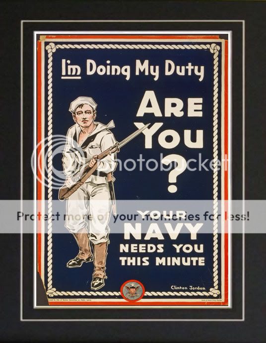 WWI US Navy Sailor Soldier Recruitment Poster Print  